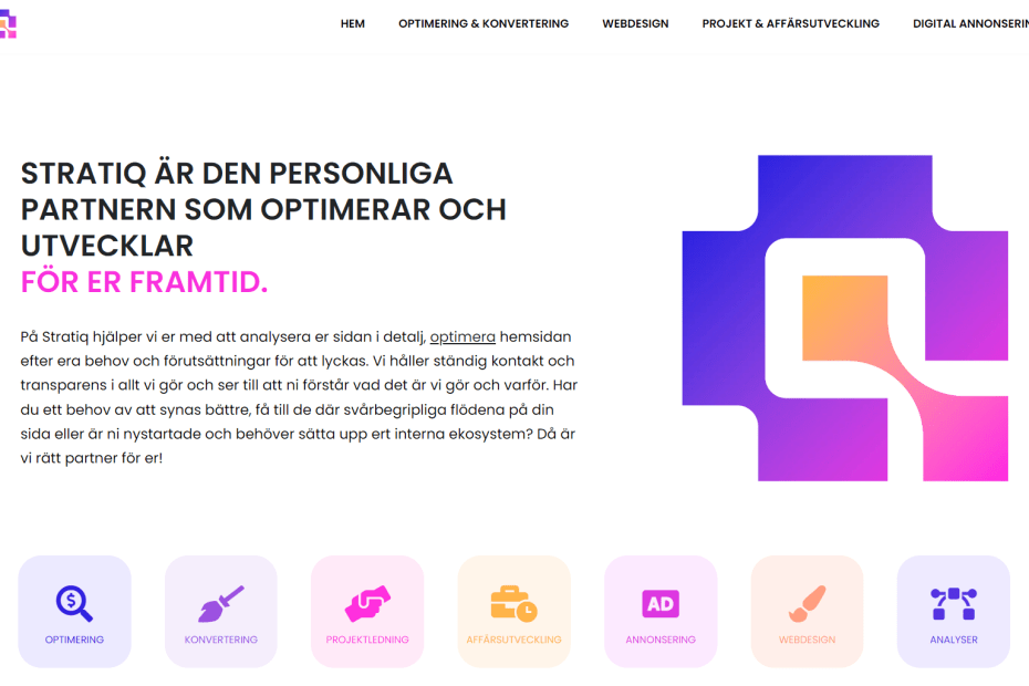 Stratiqs startsida viktigt med bildstorlekar vid SEO