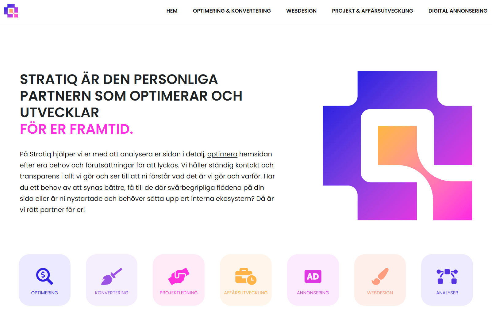 Stratiqs startsida viktigt med bildstorlekar vid SEO